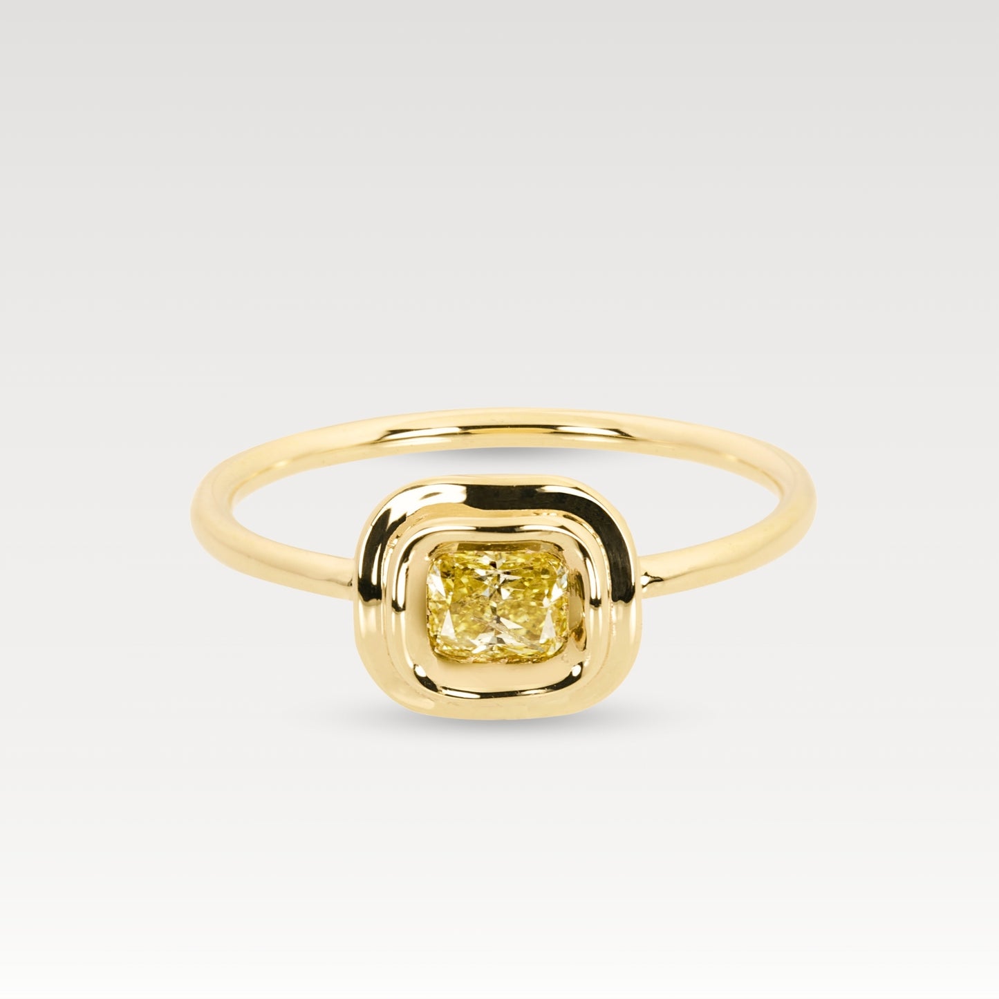 Yellow cushion cut obi skai #1 ring