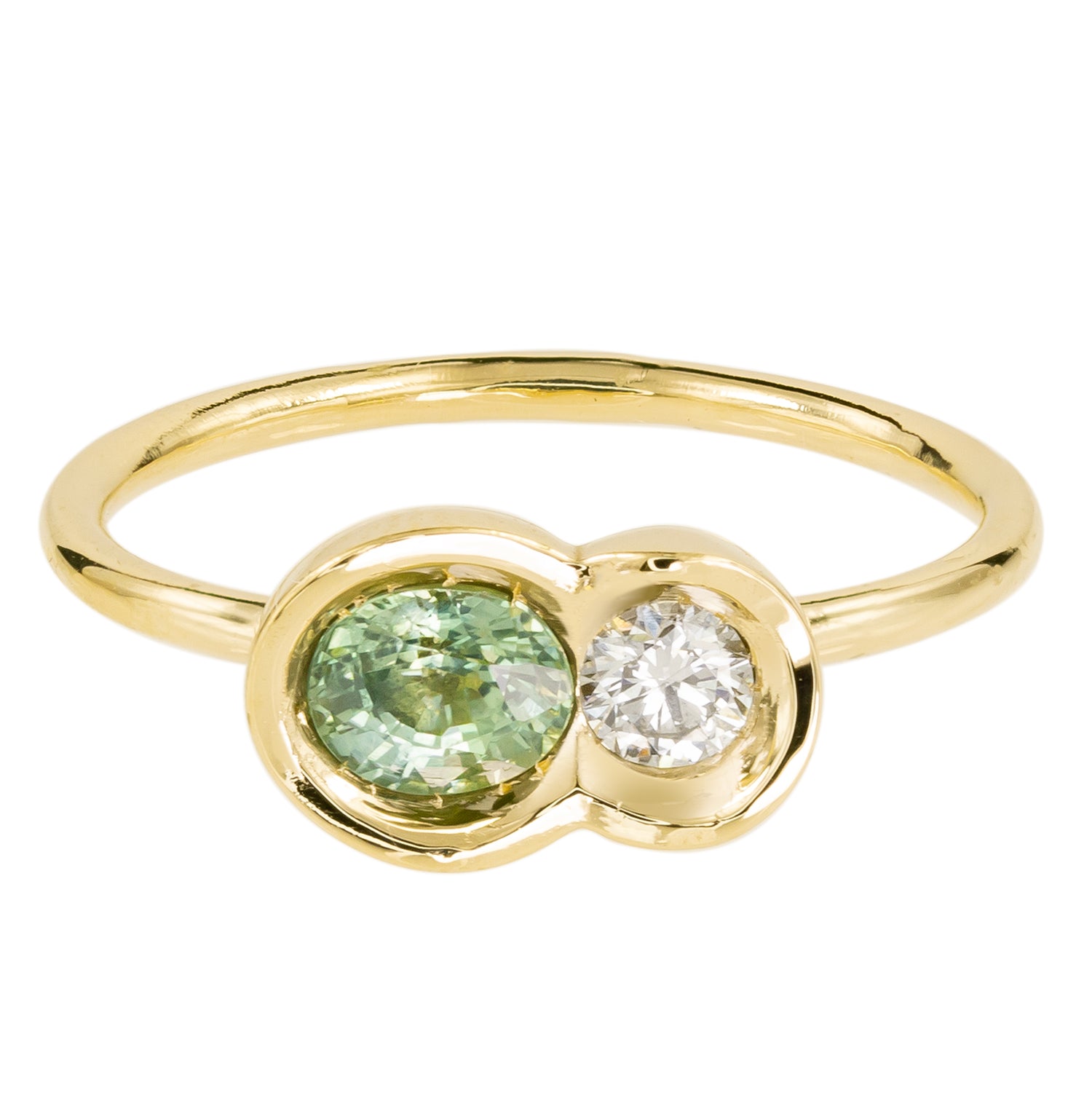 Pale Green Sapphire and White Diamond OBI ring #1 - Kay Konecna Studio
