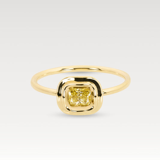 Yellow cushion cut obi skai #1 ring