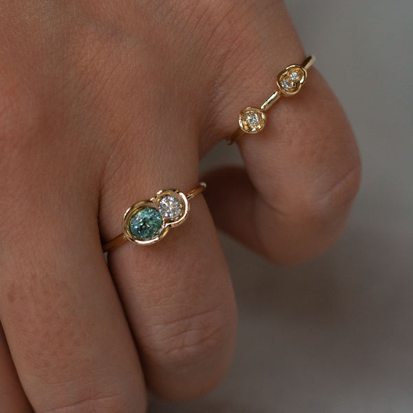 Pale Green Sapphire and White Diamond OBI ring #1 - Kay Konecna Studio