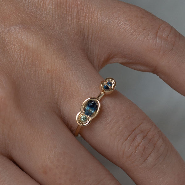 One of a Kind Tonal Parti Sapphire OBI Ring #13 - Kay Konecna Studio